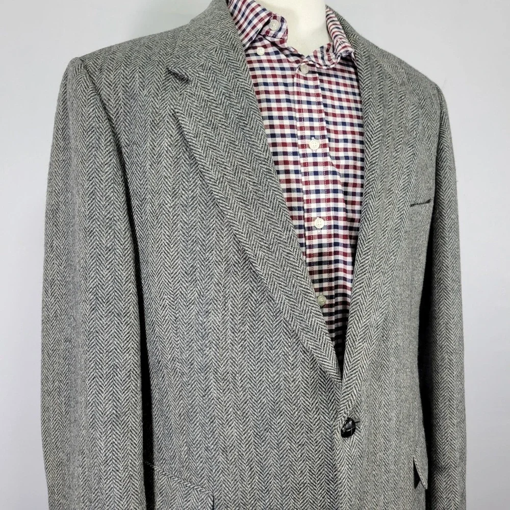 Joe Namath Men's‎ Tweed Sport Coat Blazer Two Button Gray Herringbone Wool 46L